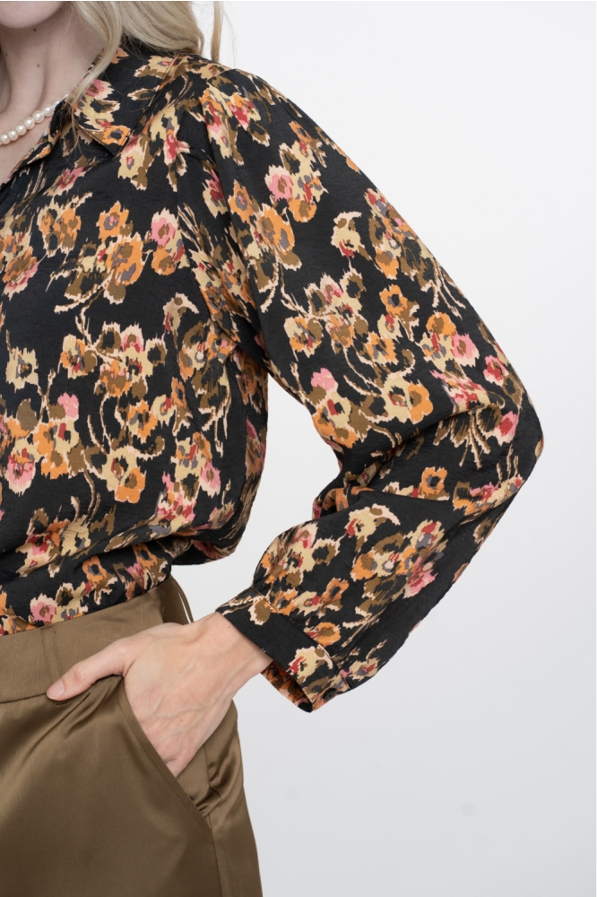 BLOUSE MET ARTY BLOEMENPRINT 53617 20 BLACK/ YELLOW